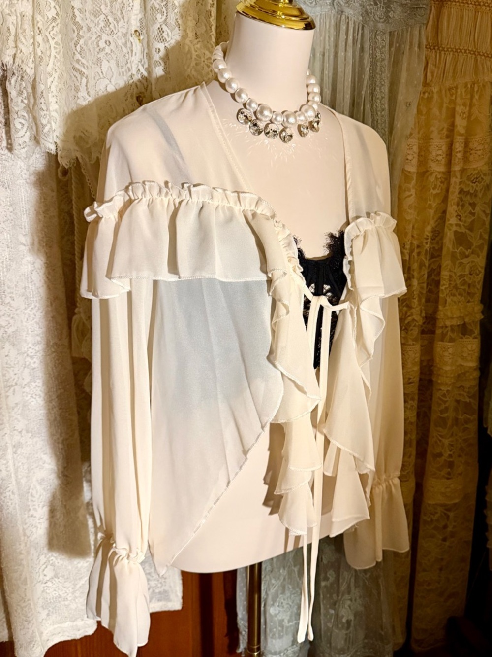 Sheer Romance Ruffle Tie-Front Blouse